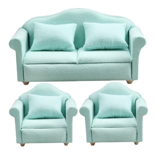 Gatuida Miniatur Puppenhaus Sofa Maßstab Teiliges Tiefgrünes Stoffsofa mit Sofa Stühlen Niedliche Winzige Möbel für Puppenhaus Dekoration Langlebig und Handgefertigt von Gatuida