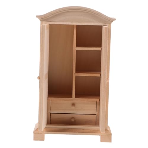 Gatuida Miniatur Puppenschrank aus Holz Handgefertigtes Puppenhaus Möbel Langlebiger Mini Kleiderschrank für Puppenkleidung und Accessoires Natürliche Holzfarbe Dekoratives von Gatuida