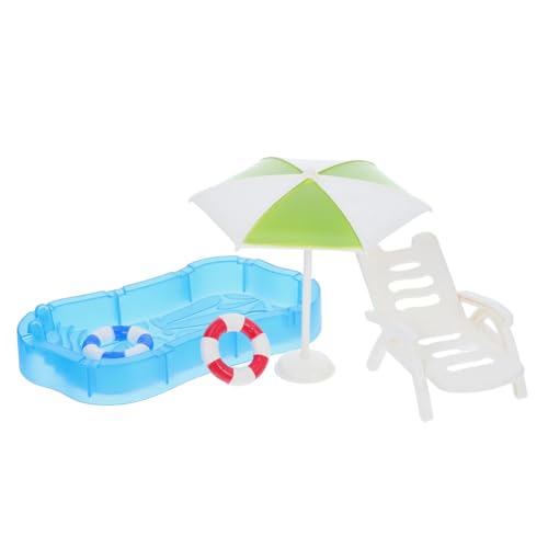 Gatuida Miniatur Set für Puppenhaus Schwimmbad Zubehör Teiliges Set mit Strandstuhl Sonnenschirm und Schwimmring für DIY Dekoration und Spielzeughausgestaltung von Gatuida