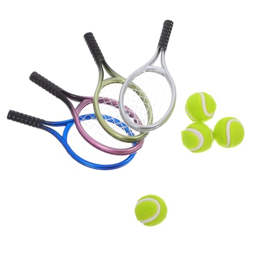 Gatuida Miniatur Tennisracket aus Leichtem Dekorative Mini Tennisschläger und Bälle Robustes Mini Tennis für Puppenhaus Schreibtisch und Schläger Bälle Farblich Gemischt von Gatuida