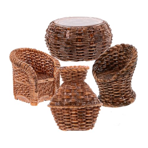 Gatuida Miniaturmöbel Puppenhaus Zubehör Teiliges DIY Rattan Möbel Großer und Kleiner Stuhl Bambusbehälter Fischkorb für Miniatur Szenen und Dekoration von Gatuida