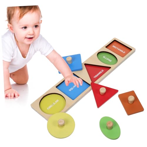 Gatuida Montessori Holzpuzzle Handgriff Board Geometrische Formen Steckspiel Holzspielzeug zur Feinmotorik und Formenerkennung für Vorschulkinder von Gatuida