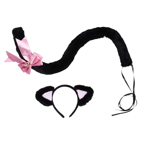 Gatuida Niedliches Katzenohren Haarband und Katzenschwanz Cosplay Party Haarschmuck und Rollenspiel Requisiten für Mädchen und Frauen Schwarz Verstellbar für Karneval und Familienfeiern von Gatuida