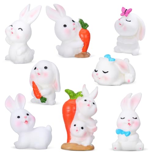Ostereier-Kuchenaufsatz: 8 Stück Mini-Hasen-Figuren, Mini-Tierfiguren, Hasen-Cupcake-Topper für Miniatur-Feengarten, Schreibtisch-Dekorationen, Partygeschenk von Gatuida