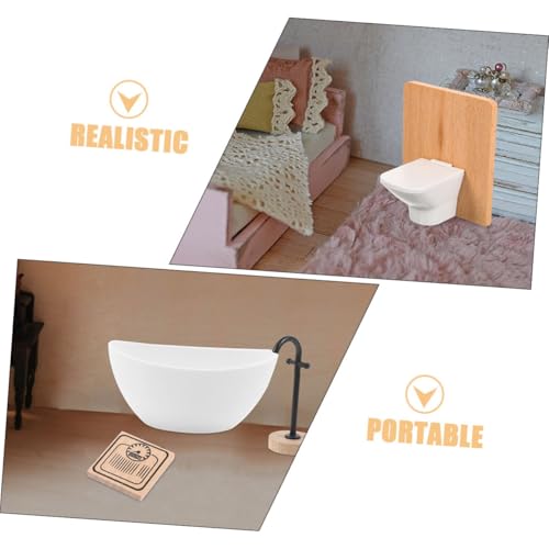 Gatuida Puppenhaus Badezimmer Miniatur Badmöbel mit Badewanne Toilette Bodenwasserhahn und Realistische Puppenhaus Zubehör Detailreiches Mini Badezimmer von Gatuida