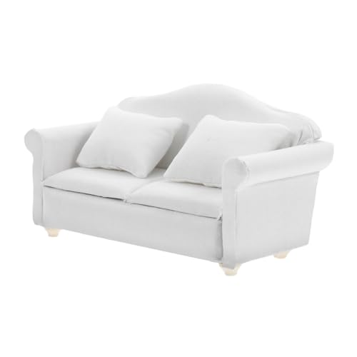 Gatuida Puppenhaus Möbel Weißes Miniatur Doppelsitz Sofa Stoff Sofa Dekoration Puppenmöbel Wohnzimmer Modell Zubehör für Mini Haus von Gatuida