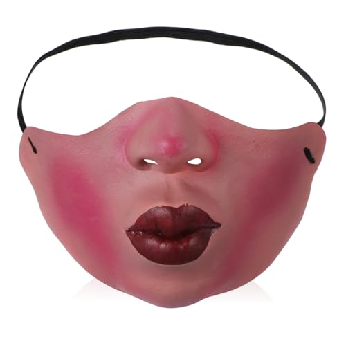 Gatuida Realistisches Halloween Halbes Gesicht Kostüm mit Roter Lippenmaske Verstellbares Elastikband Leichtes Hautfreundliches Material für Party Cosplay und Bühnenauftritte von Gatuida