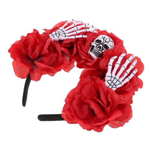 Gatuida Rot Blumen Halloween Stirnband mit Skelett Leichtes Haaraccessoire für Gruselige Partys und Festliche Anlässe für Halloween Feiern und Kostüme von Gatuida
