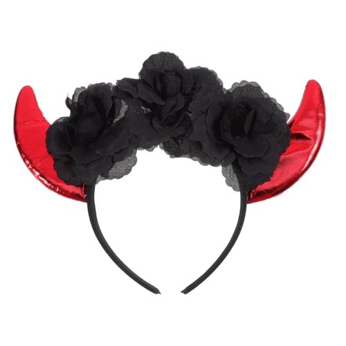 Gatuida Rote Rosen Horn Haarreif für Halloween Teufelshörner Kopfschmuck für Kostümpartys Einzigartiges Accessoire für Cosplay und Maskeraden Passendes Stirnband für Damen und Herren von Gatuida