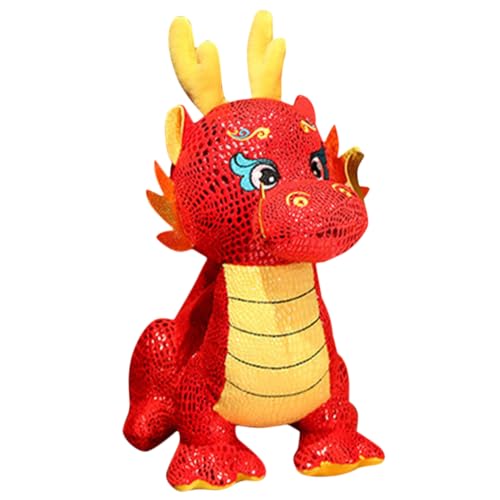 Gatuida Sternzeichen-Drachen-Puppe Plüsch Süße Kuscheltiere Drachenspielzeug Drachendekor Drachenpuppen- Puppenaugen Dekoration Spielzeuge Neujahrsdrache Stofftier Pp Baumwolle Rot von Gatuida