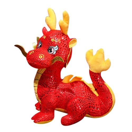Gatuida Sternzeichen-Drachen-Puppe für Mädchen Plüsch anschmiegsames Kuscheltier süße Kuscheltiere puppenaugen Dekoration Drachen-Neujahrsspielzeug Drachenpuppe PP Baumwolle rot von Gatuida