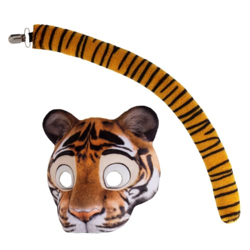 Gatuida Tiger Mask und Set Halloween Karneval Tierkostüm Cosplay Zubehör Leichtes EVA Material Atmungsaktiv Mit Elastischem Band Für Party und Festlichkeiten von Gatuida