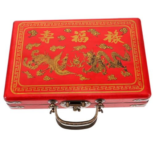 Gatuida Traditionelle Mahjong Box aus Holz Vintage Aufbewahrungsbox für Mahjong Steine Praktische und Stilvolle Holzbox mit Klappbarem Deckel für Zuhause oder Geschäfte von Gatuida
