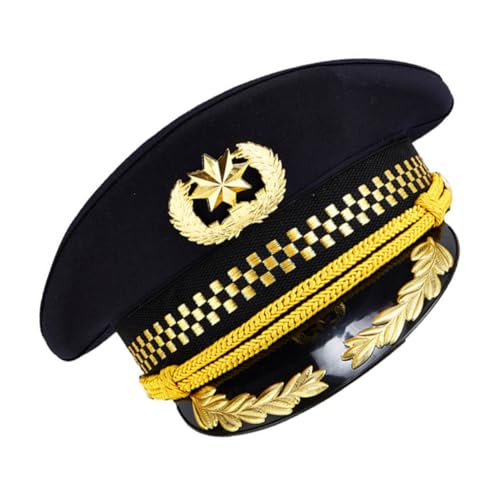 Gatuida Uniform Kapitänsmütze mit goldenem Abzeichen Leichte Strapazierfähige Schutzmütze in Schwarz für Kostüm Cosplay Partys und Bühnenauftritte von Gatuida