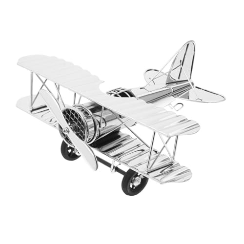 Gatuida Vintage Eisenflugzeug Modell Retro Deko Flugzeug Figur Mittelgroß Silber Einzigartiges Sammlerstück für Wohn Bürodekoration Geschenkidee für Luftfahrtliebhaber von Gatuida