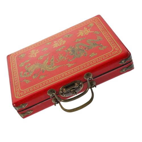Gatuida Vintage Mahjong Aufbewahrungsbox Holz PU Robust mit Schnappverschluss Tragetasche für Mahjong Spielsteine Reise und Zuhause von Gatuida