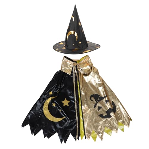 Gatuida Zauberer Kostüm Set mit Sternenprint Umhang und Faltbarem Hut Atmungsaktiv Schnell Anzuziehen für Halloween Geburtstagsfeiern Rollenspiele und Festtage von Gatuida