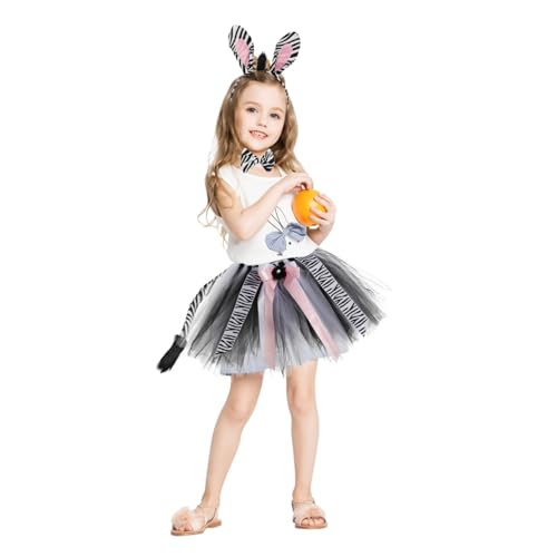 Gatuida Zebra Kostüm für Mädchen Leichter Polyester Tutu Rock Zebra Ohren Stirnband Schleife Atmungsaktiv Bequem für Halloween Karneval Rollenspiele Einfache Handhabung von Gatuida
