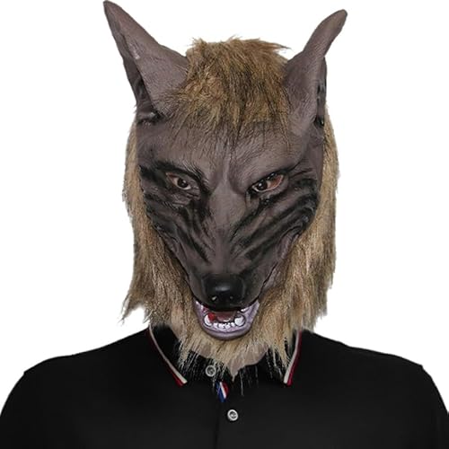 Gaweco Wolfskopfmaske Tier Grausamer Wolf Kopfbedeckung Horror Kostüm Cosplay Requisiten für Erwachsene Halloween Party von Gaweco