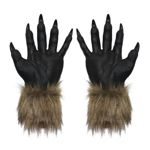 Wolfskopfmaske Tier Dire Wolf Kopfbedeckung Wolfskrallen Handschuhe Kostüm Cosplay Requisiten für Erwachsene Halloween Party (Wolf Klauen) von Gaweco