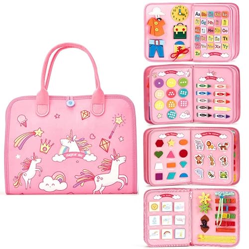 Gaxcent Busy Board 7 in 1 für Kleinkinder - Activity Board Baby Sensorisches Montessori Spielzeug ab 1 2 3 4 5 Jahre Lernspielzeug für Jungen Mädchen,Rosa von Gaxcent