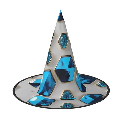 GaxfjRu Blaue Sechsecke und Diamanten Druck Halloween Hexenhut, Hexenkostüm, Zubehör für Halloween, Cosplay, Party, Urlaub, Dekoration, 3 Stück von GaxfjRu