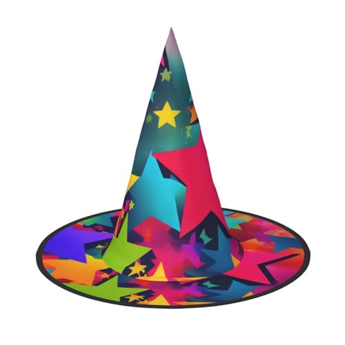 GaxfjRu Halloween-Hexenhut mit Regenbogen-Sterne-Druck, Hexenkostüm, Zubehör für Halloween, Cosplay, Party, Urlaub, Dekoration, 3 Stück von GaxfjRu