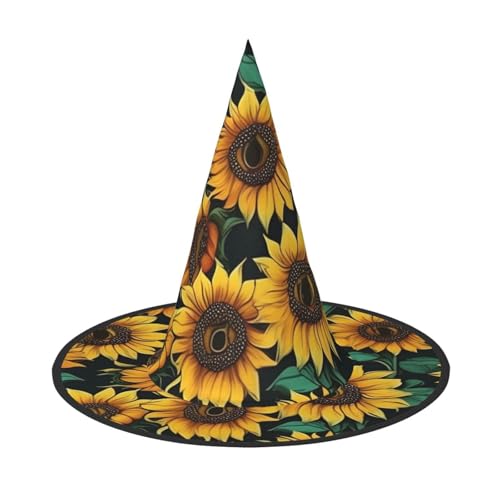 GaxfjRu Halloween-Hexenhut mit Sonnenblumen-Druck, Hexenkostüm, Zubehör für Halloween, Cosplay, Party, Urlaub, Dekoration, 3 Stück von GaxfjRu