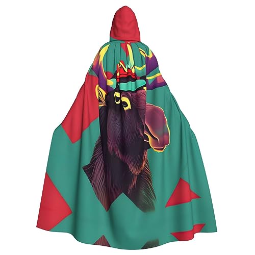 GaxfjRu Kapuzenumhang mit Elchaufdruck, mittelalterlicher Wikingerumhang mit Kapuze, Halloween, Renaissance, Umhang Kostüm von GaxfjRu