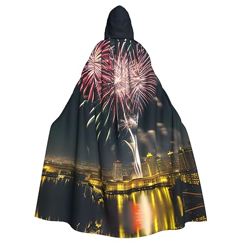 GaxfjRu Kapuzenumhang mit Feuerwerk-Muster, mittelalterlicher Wikingerumhang mit Kapuze, Halloween, Renaissance-Umhang von GaxfjRu