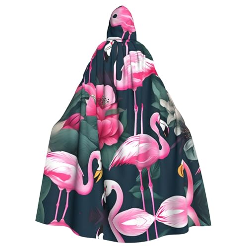 GaxfjRu Kapuzenumhang mit Flamingo-Blumendruck, mittelalterlicher Wikingerumhang mit Kapuze, Halloween, Renaissance-Umhang von GaxfjRu