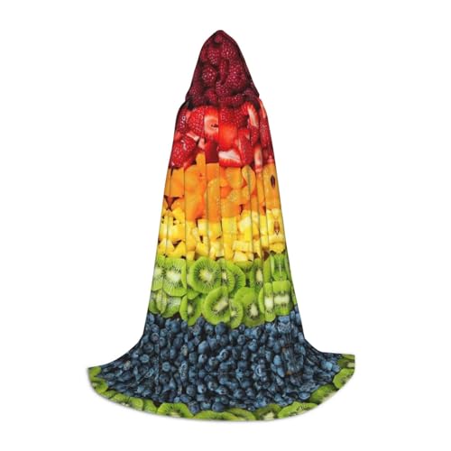 GaxfjRu Kapuzenumhang mit Frucht-Regenbogen-Druck, Renaissance-Umhang für Damen und Herren, Erwachsene, mittelalterlicher Umhang, Wikinger-Zauberer-Bademantel mit Kapuze von GaxfjRu