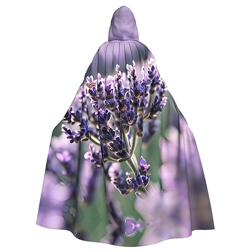 GaxfjRu Kapuzenumhang mit Lavendelblüten-Druck, mittelalterlicher Wikingerumhang mit Kapuze, Halloween, Renaissance-Umhang von GaxfjRu