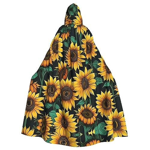 GaxfjRu Kapuzenumhang mit Sonnenblumen-Druck, mittelalterlicher Wikingerumhang mit Kapuze, Halloween, Renaissance-Umhang von GaxfjRu