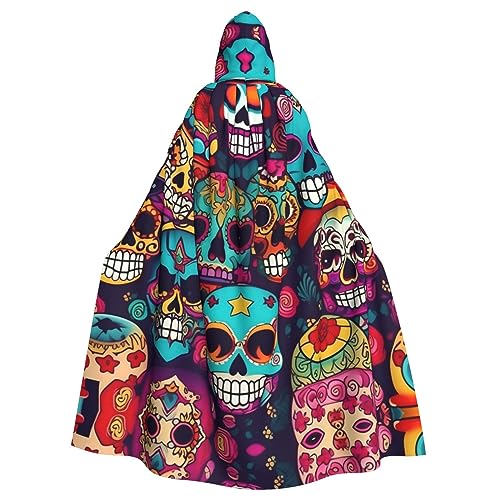 GaxfjRu Kapuzenumhang mit Totenkopf-Motiv, mittelalterlicher Wikingerumhang mit Kapuze, Halloween, Renaissance-Umhang von GaxfjRu