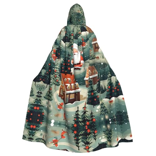 GaxfjRu Kapuzenumhang mit Weihnachtsdorfdruck, mittelalterlicher Wikingerumhang mit Kapuze, Halloween, Renaissance-Umhang von GaxfjRu