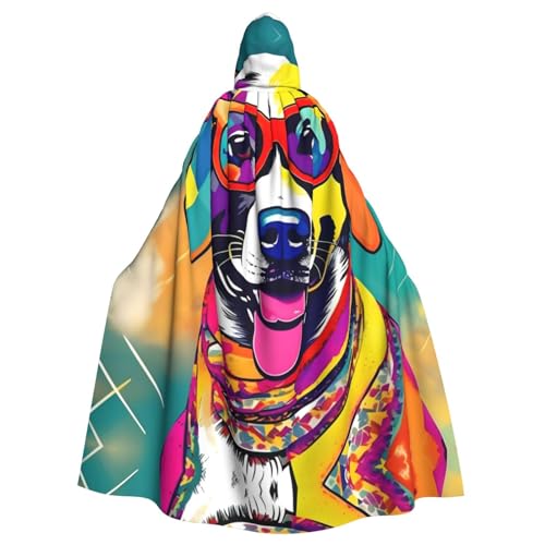 GaxfjRu Kapuzenumhang mit lustigem Hundeaufdruck, mittelalterlicher Wikingerumhang mit Kapuze, Halloween, Renaissance-Umhang von GaxfjRu