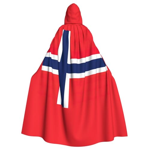 GaxfjRu Kapuzenumhang mit norwegischer Flagge, mittelalterlicher Wikingerumhang mit Kapuze, Halloween, Renaissance, Umhang von GaxfjRu