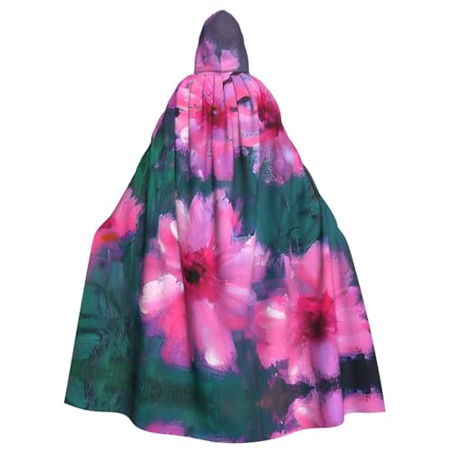 GaxfjRu Kapuzenumhang mit rosa Blumen, mittelalterlicher Wikingerumhang mit Kapuze, Halloween, Renaissance, Umhang Kostüm von GaxfjRu