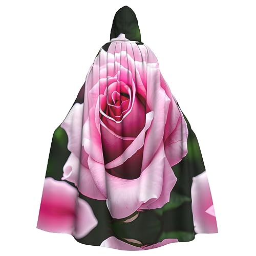 GaxfjRu Kapuzenumhang mit rosa Rosenblüten, mittelalterlicher Wikingerumhang mit Kapuze, Halloween, Renaissance-Umhang von GaxfjRu