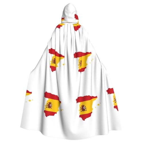 GaxfjRu Kapuzenumhang mit spanischer Flagge, mittelalterlicher Wikingerumhang mit Kapuze, Halloween, Renaissance-Umhang von GaxfjRu
