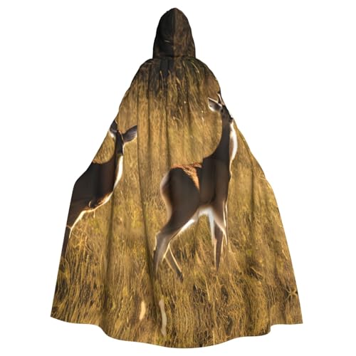 GaxfjRu Kapuzenumhang mit süßem Hirsch-Druck, mittelalterlicher Wikingerumhang mit Kapuze, Halloween, Renaissance-Umhang von GaxfjRu