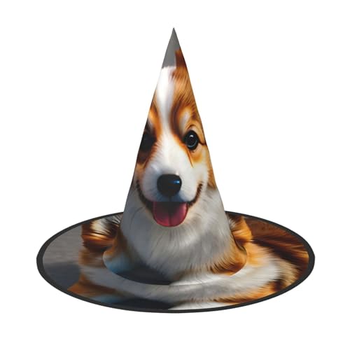 GaxfjRu Lustiger Corgi-Hintern, brauner Druck, Halloween-Hexenhut, Hexenkostüm, Zubehör für Halloween, Cosplay, Party, Urlaub, Dekoration, 3 Stück von GaxfjRu