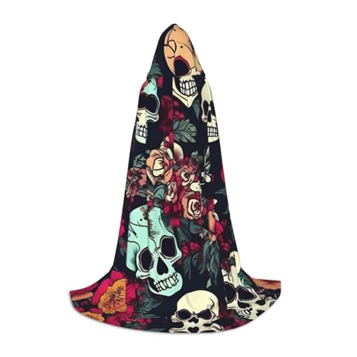 GaxfjRu Mittelalterlicher Kapuzenumhang mit Kapuze und buntem Blumenmuster, für Halloween, Renaissance, Wikinger-Stil von GaxfjRu