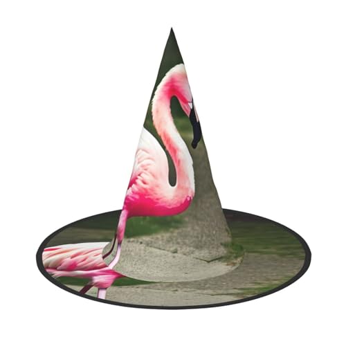 GaxfjRu Pinker Flamingo-Druck, Halloween-Hexenhut, Hexenkostüm, Zubehör für Halloween, Cosplay, Party, Urlaub, Dekoration, 3 Stück von GaxfjRu