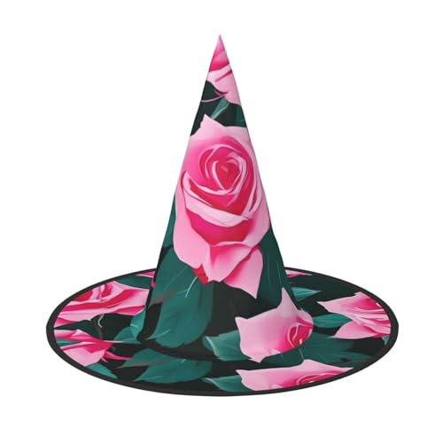 GaxfjRu Rosa Rosen Bild Druck Halloween Hexenhut Hexe Kostüm Zubehör für Halloween Cosplay Party Urlaub Dekoration 3 Stück von GaxfjRu