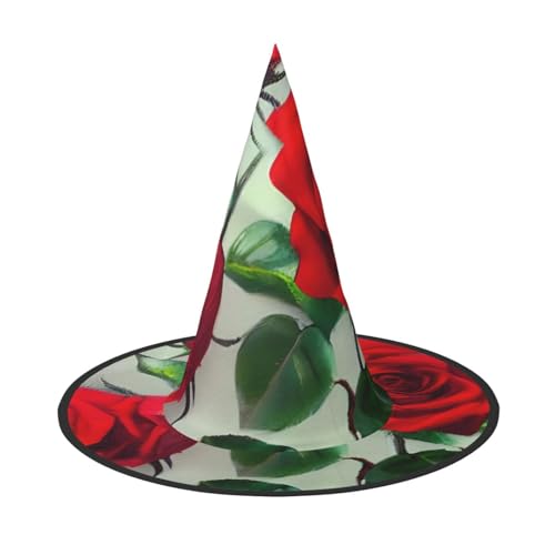 GaxfjRu Rote Rose Bild Druck Halloween Hexenhut Hexe Kostüm Zubehör für Halloween Cosplay Party Urlaub Dekoration 3 Stück von GaxfjRu