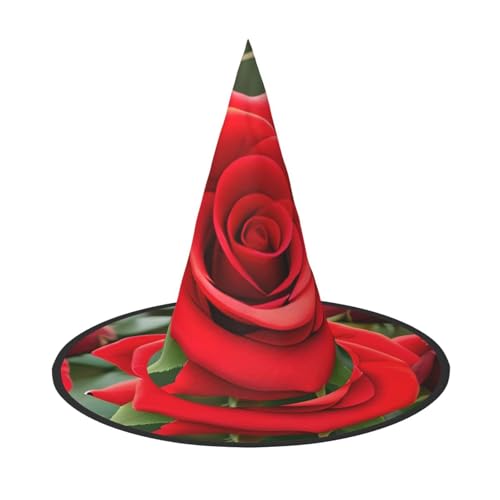 GaxfjRu Rote Rose Blumen Druck Halloween Hexenhut Hexe Kostüm Zubehör für Halloween Cosplay Party Urlaub Dekoration 3 Stück von GaxfjRu