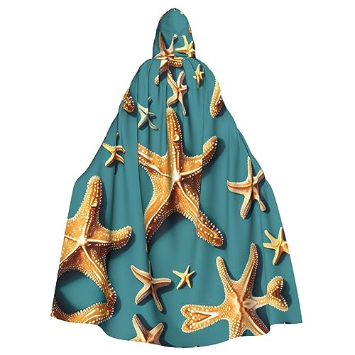 GaxfjRu Strandumhang mit Seestern-Druck, mittelalterlicher Wikingerumhang mit Kapuze, Halloween, Renaissance-Umhang von GaxfjRu