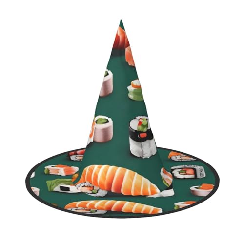 GaxfjRu Sushi Food Pattern Print Halloween Hexenhut, Hexenkostüm, Zubehör für Halloween, Cosplay, Party, Urlaub, Dekoration, 3 Stück von GaxfjRu